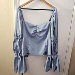 Cottage Blue Puff Long Sleeve Smocked Top Fairy Renn Faire Size 4XL Babydoll